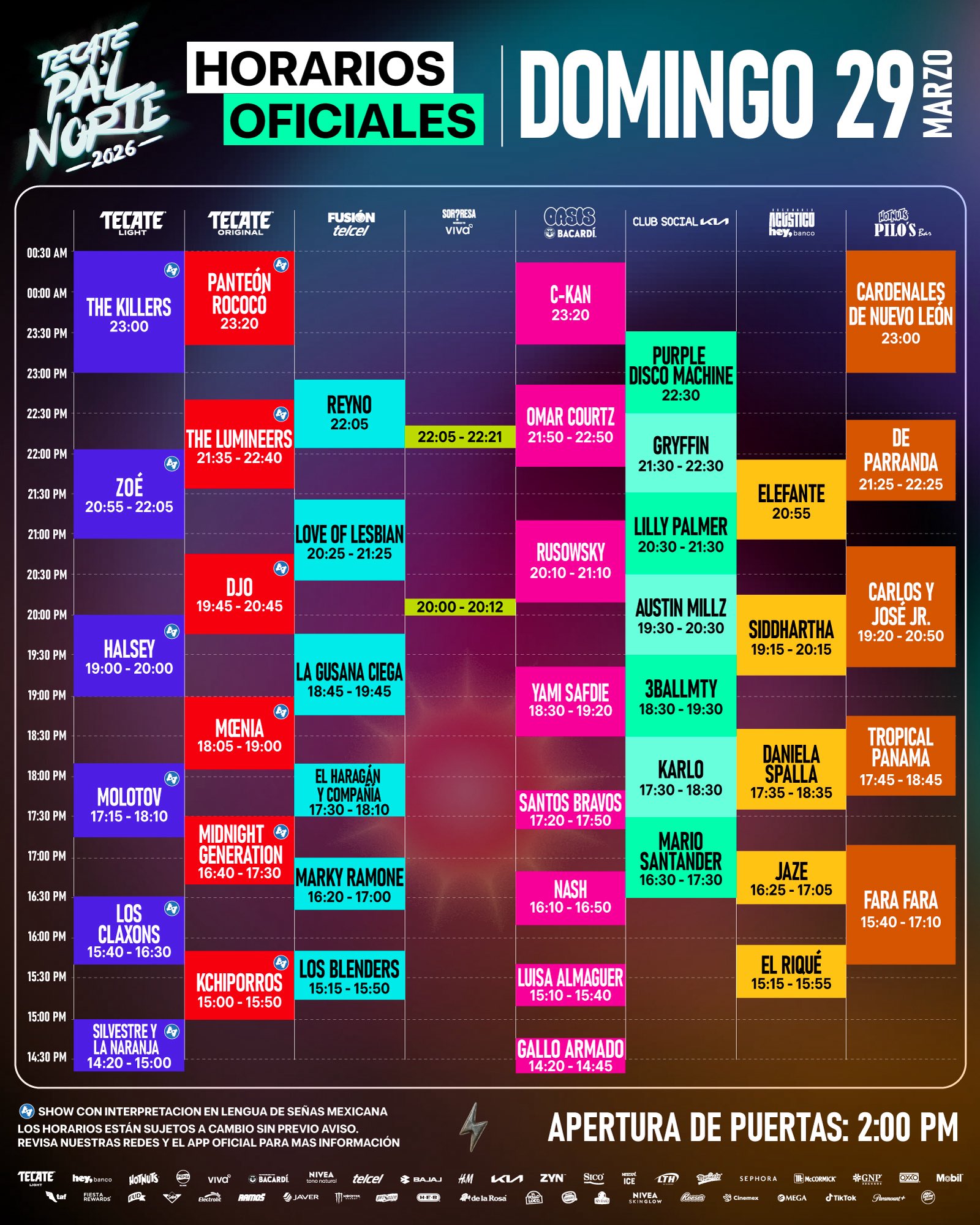 Horario Domingo 29 Marzo