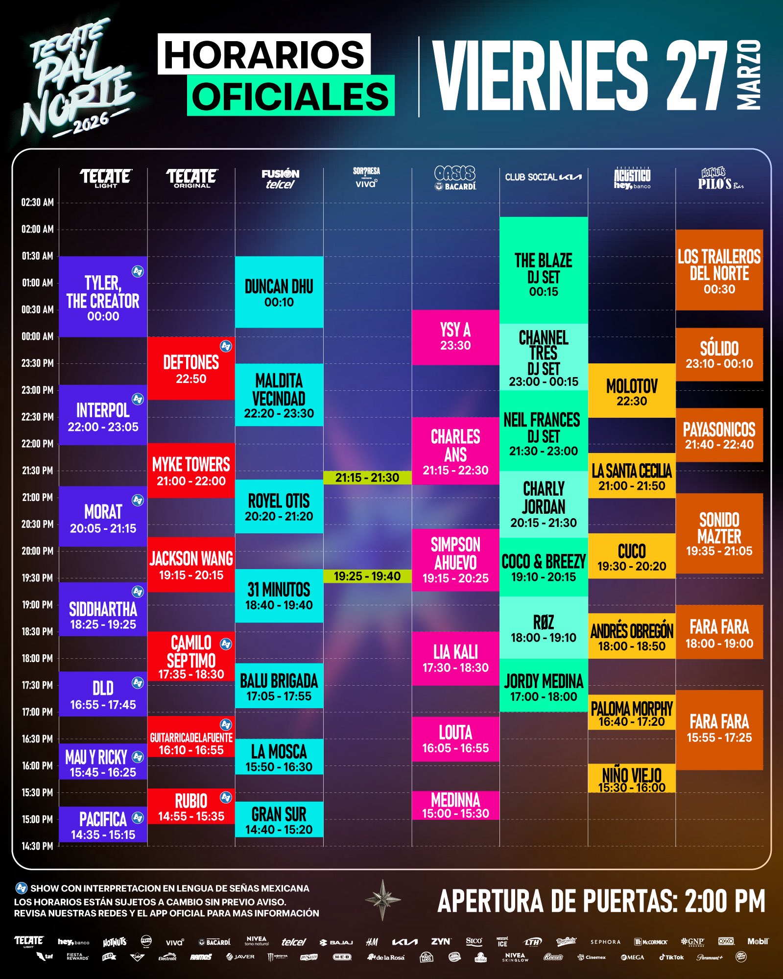 Horario Viernes 27 Marzo